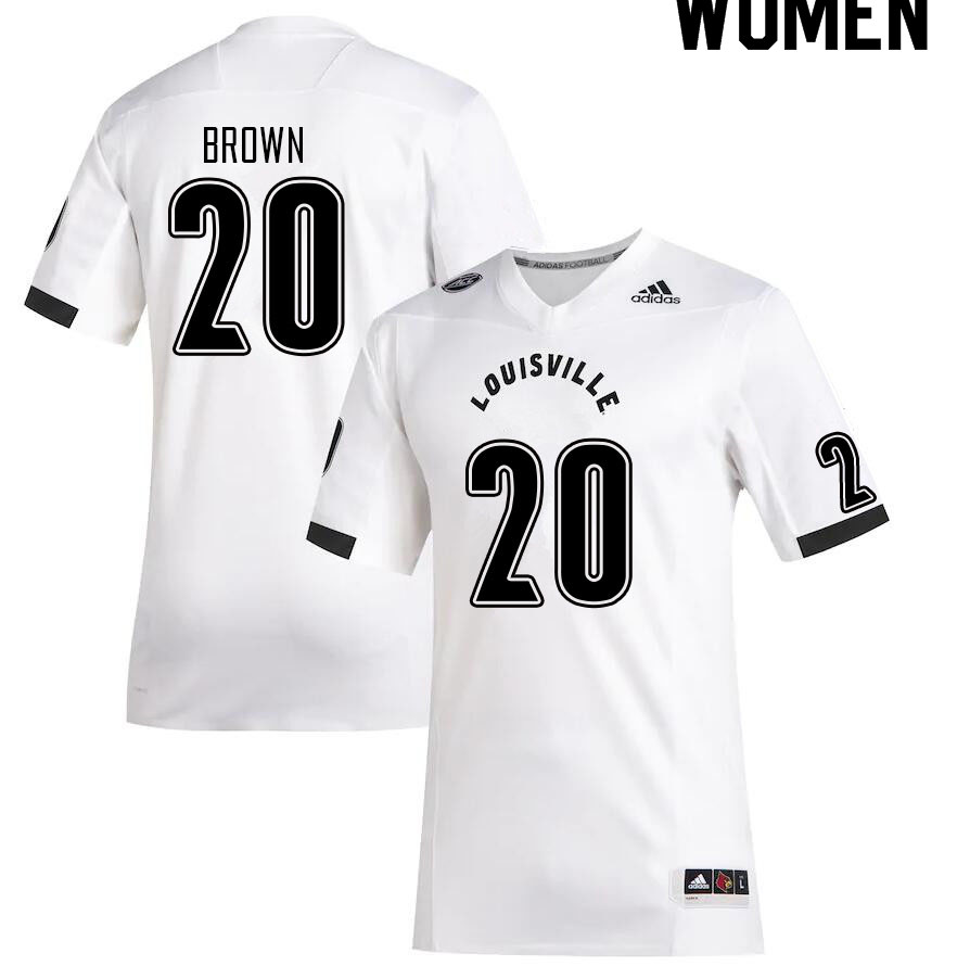 Women #20 Victoine Brown Louisville Cardinals College Football Jerseys Sale-White - Click Image to Close